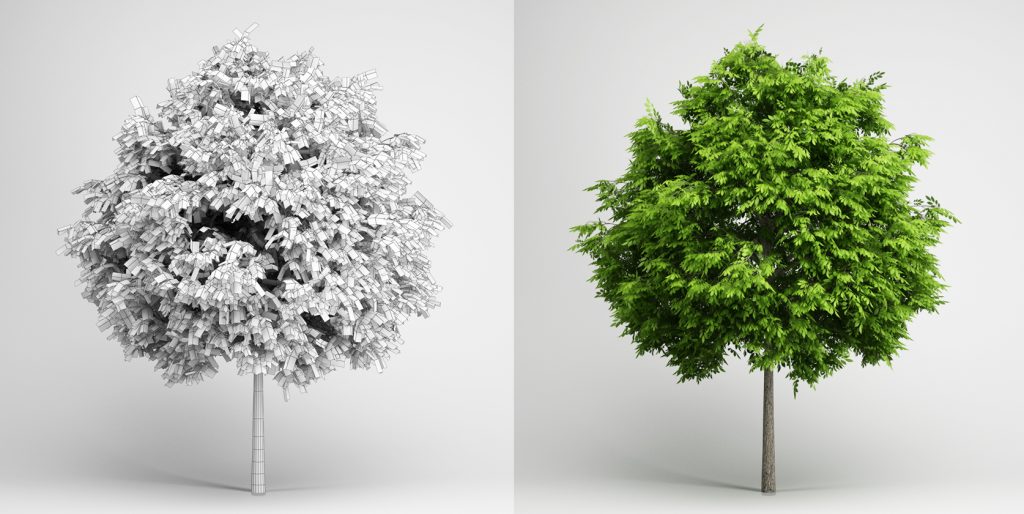 Modeling et rendu d'éléments de décor (ici des arbres)