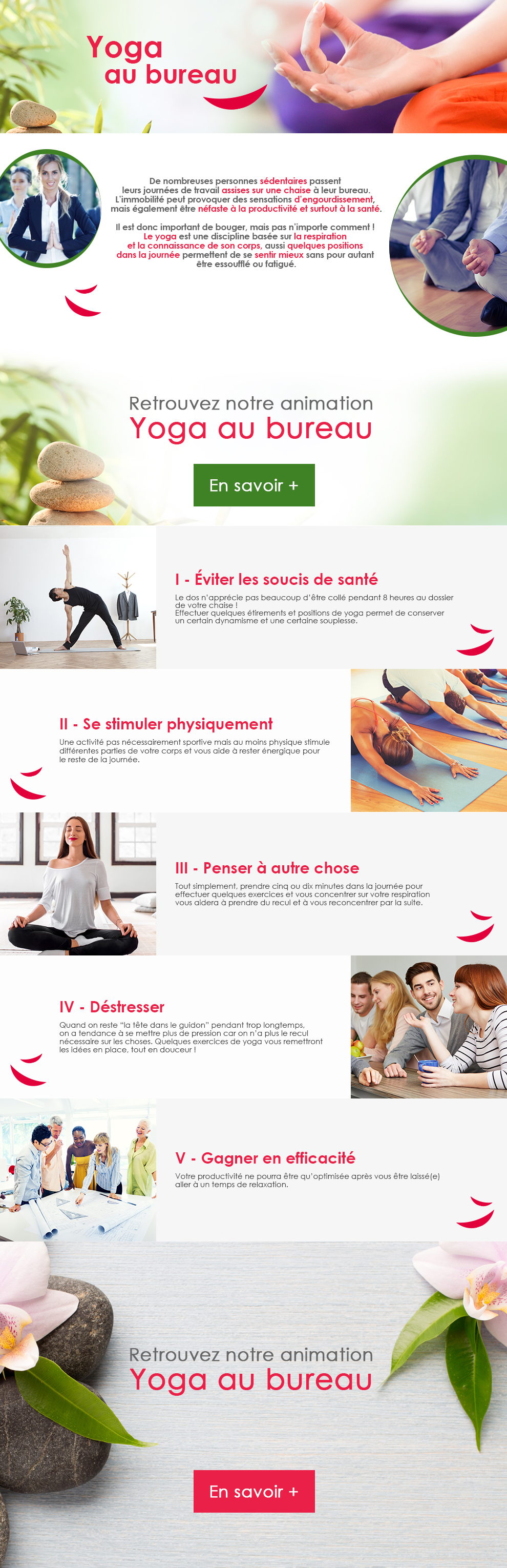 Réalisation d'une page institutionnelle sur l'offre Yoga au bureau - création et intégration html