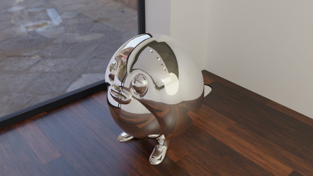 Sculpture chromé d'un personnage