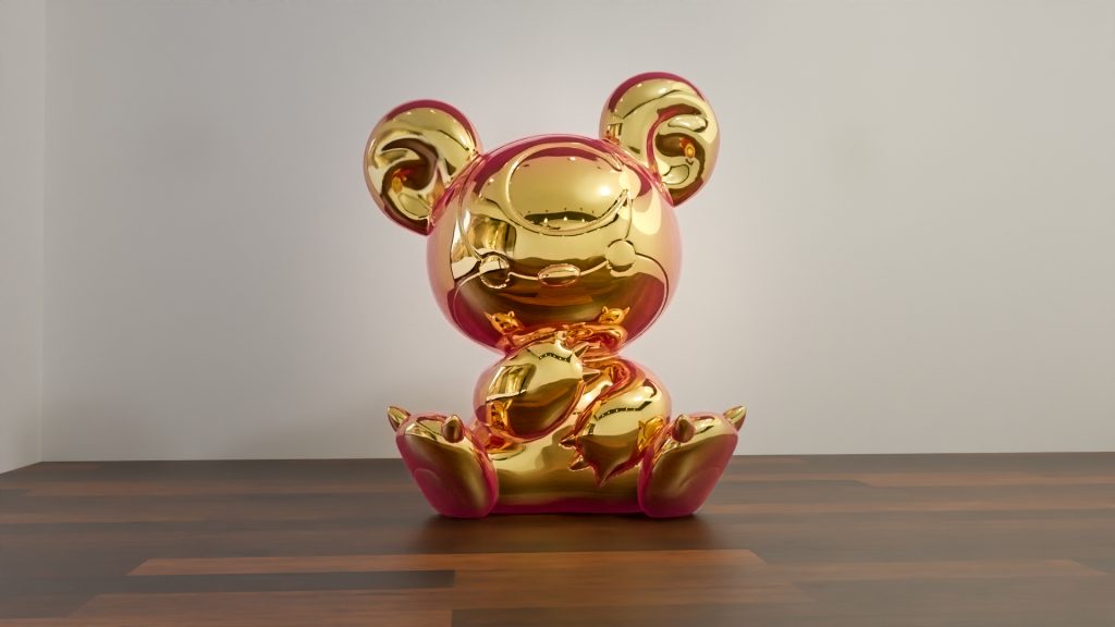 Sculpture or rosé d'un ourson