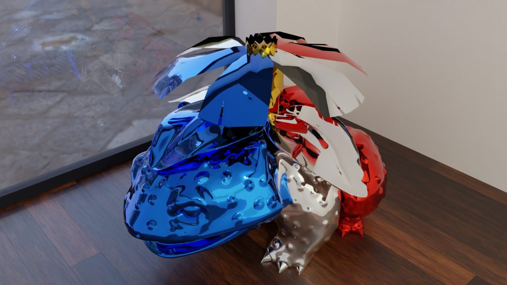 Sculpture chromé bleu blanc rouge